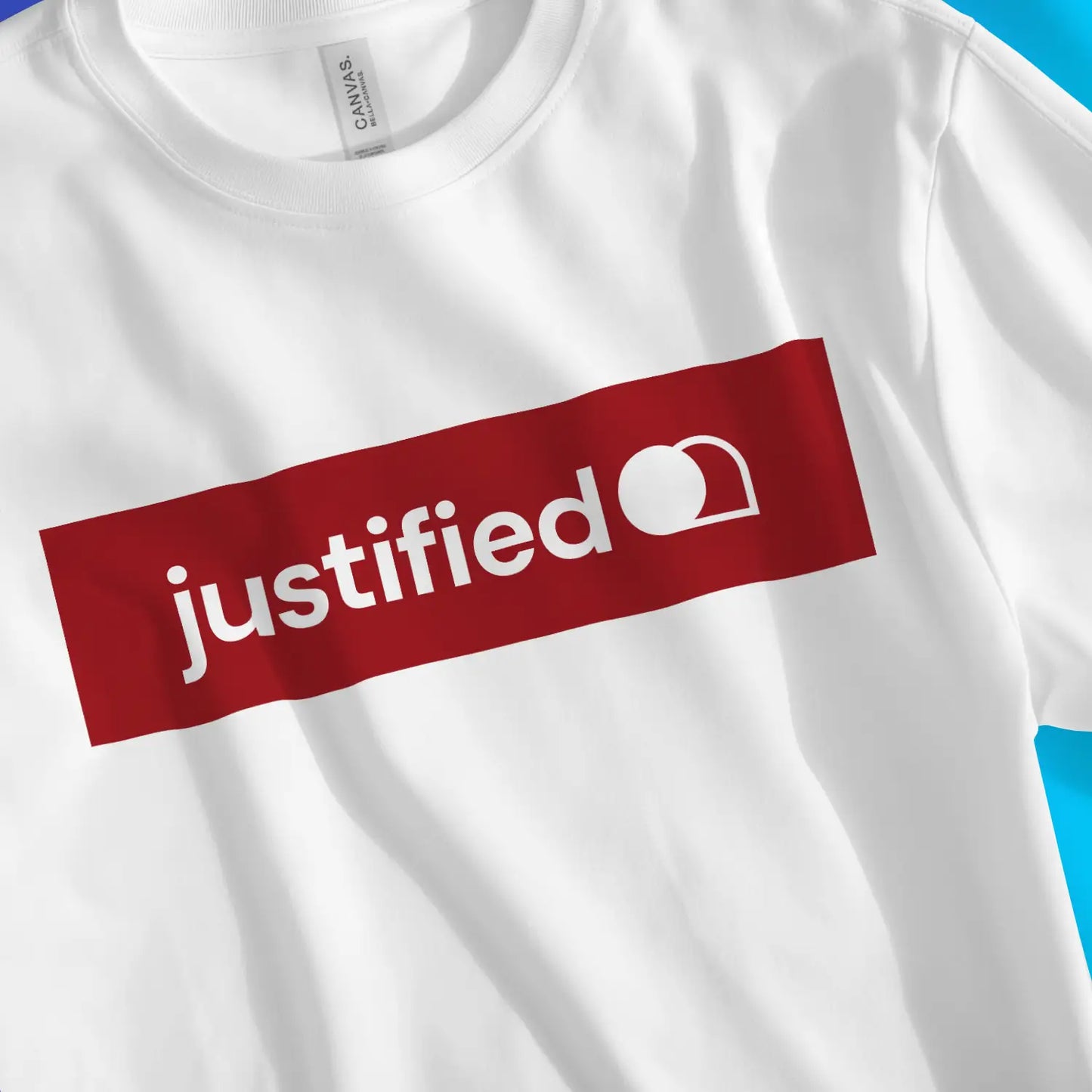 An image of justified (Red) | Premium Unisex Christian T-shirt available at 3rd Day Christian Clothing UK